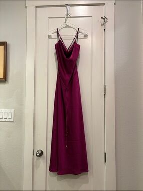 Magenta Cowl Neck Formal Maxi Dress with Adjustable Spaghetti Straps